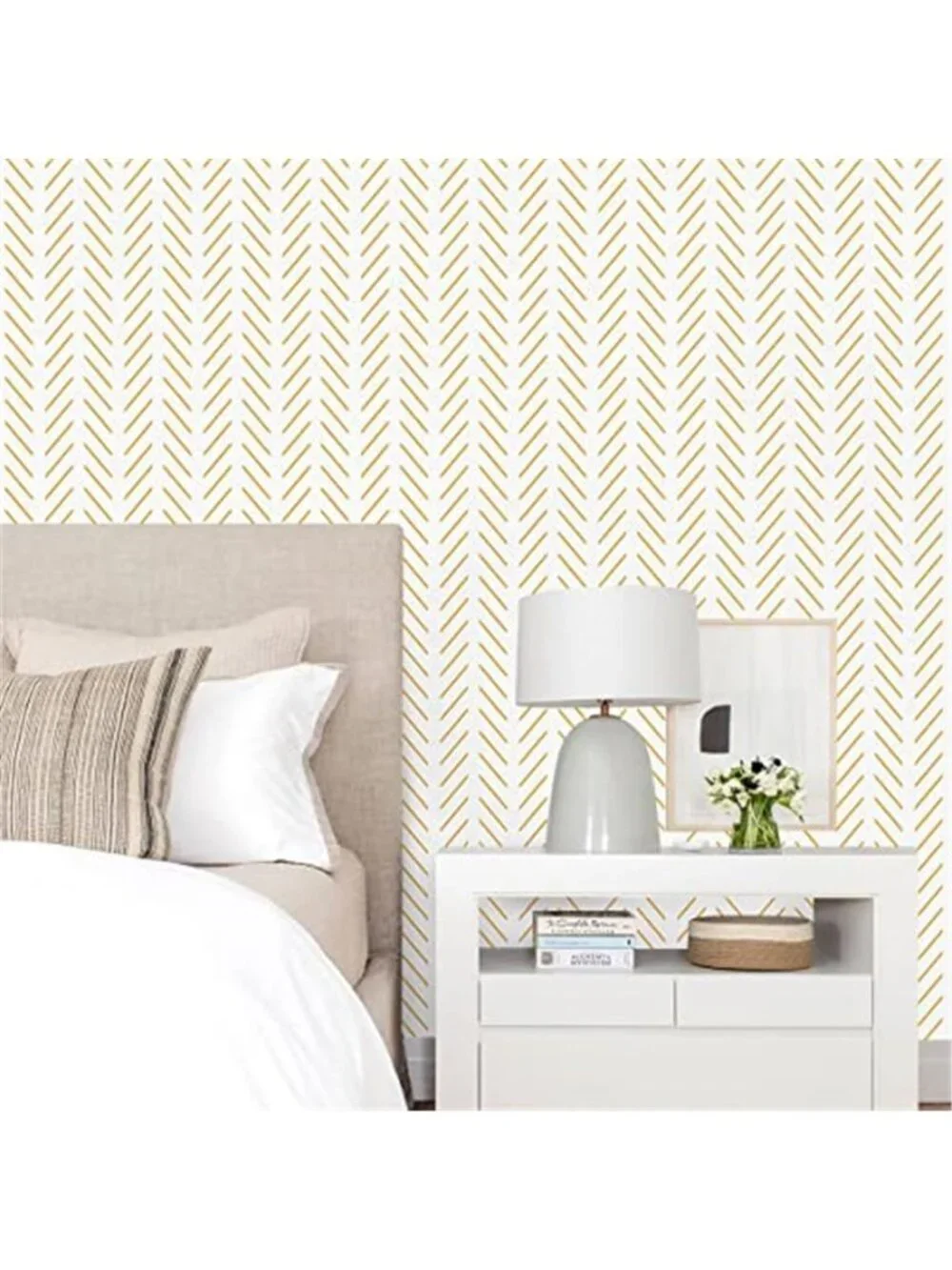 Yellow White Herringbone Peel Stick Wallpaper Removable Geometric Contact Paper